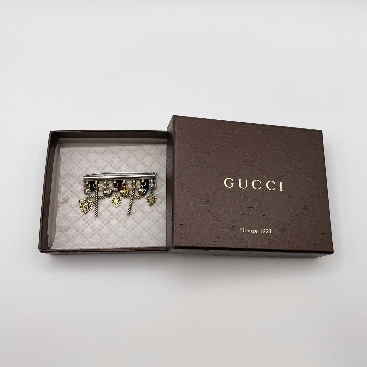 GUCCI グッチ ブローチ クレスト ハート クロス リボン SV925 ピンバッジ
