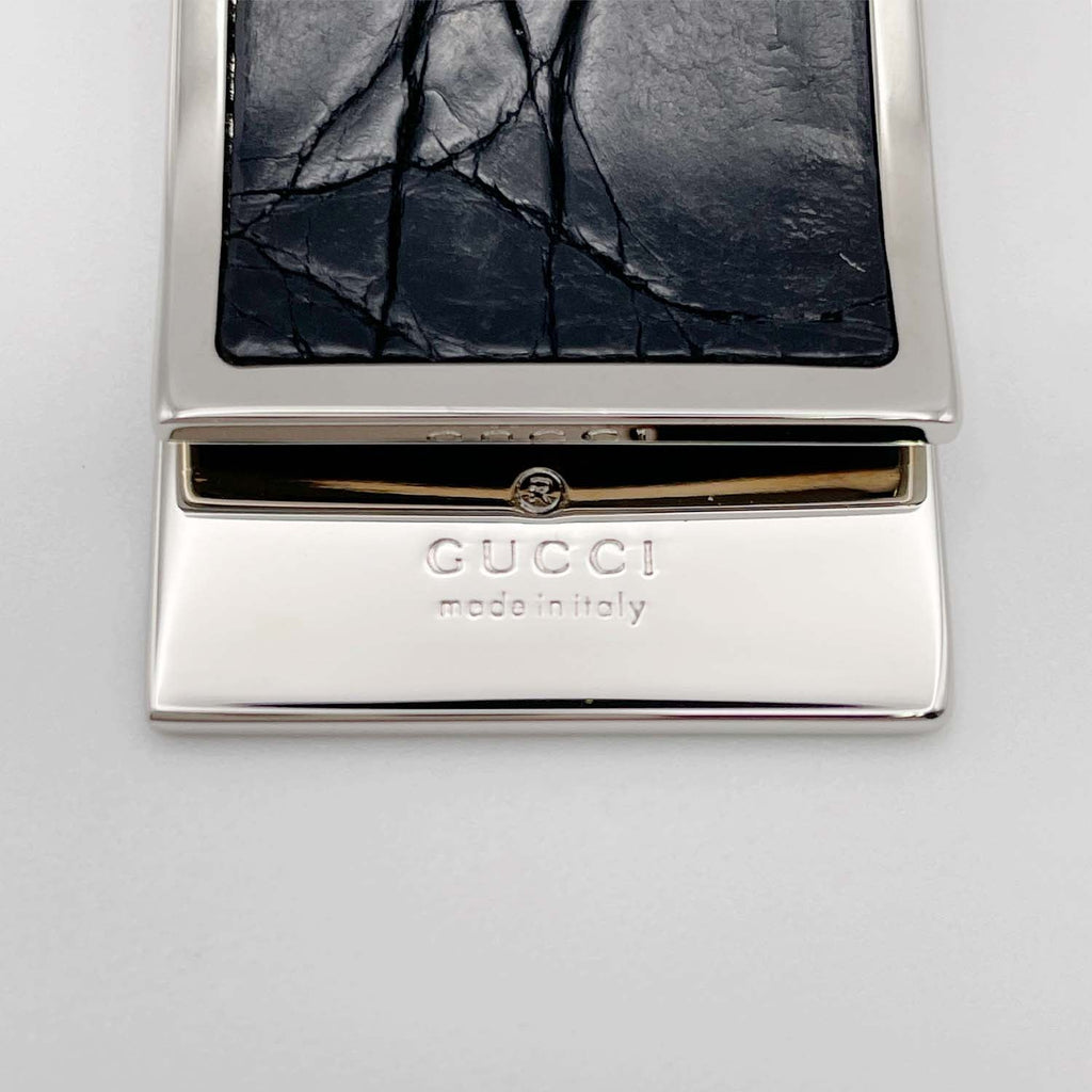 GUCCI グッチ マネークリップ 札バサミ 革巻き ブラック エキゾチックレザー