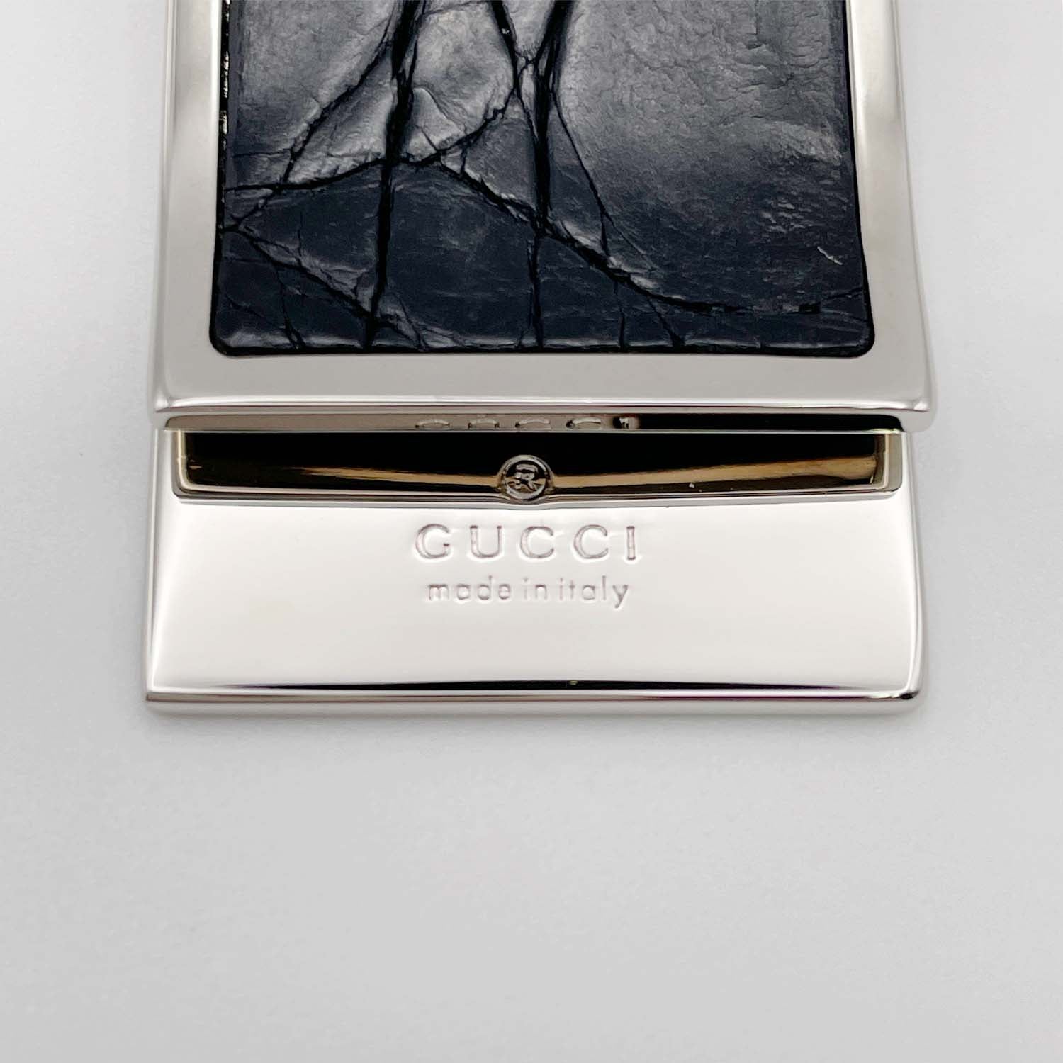 GUCCI グッチ マネークリップ 札バサミ 革巻き ブラック エキゾチックレザー