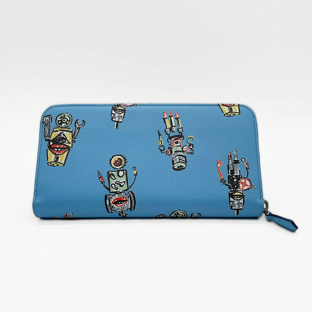 PRADA プラダ ラウンドファスナー長財布 1ML506 ロボット柄 ブルー