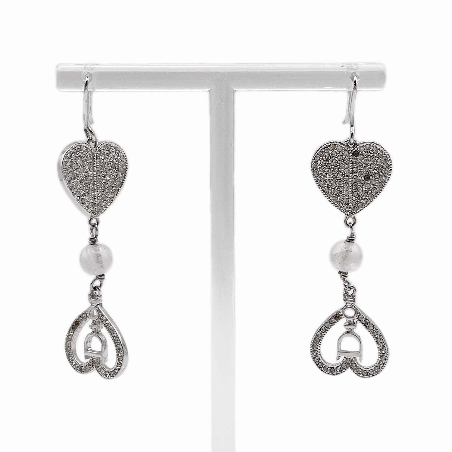 Dior ディオール ハート ピアス ロゴ ラインストーン スイング シルバー