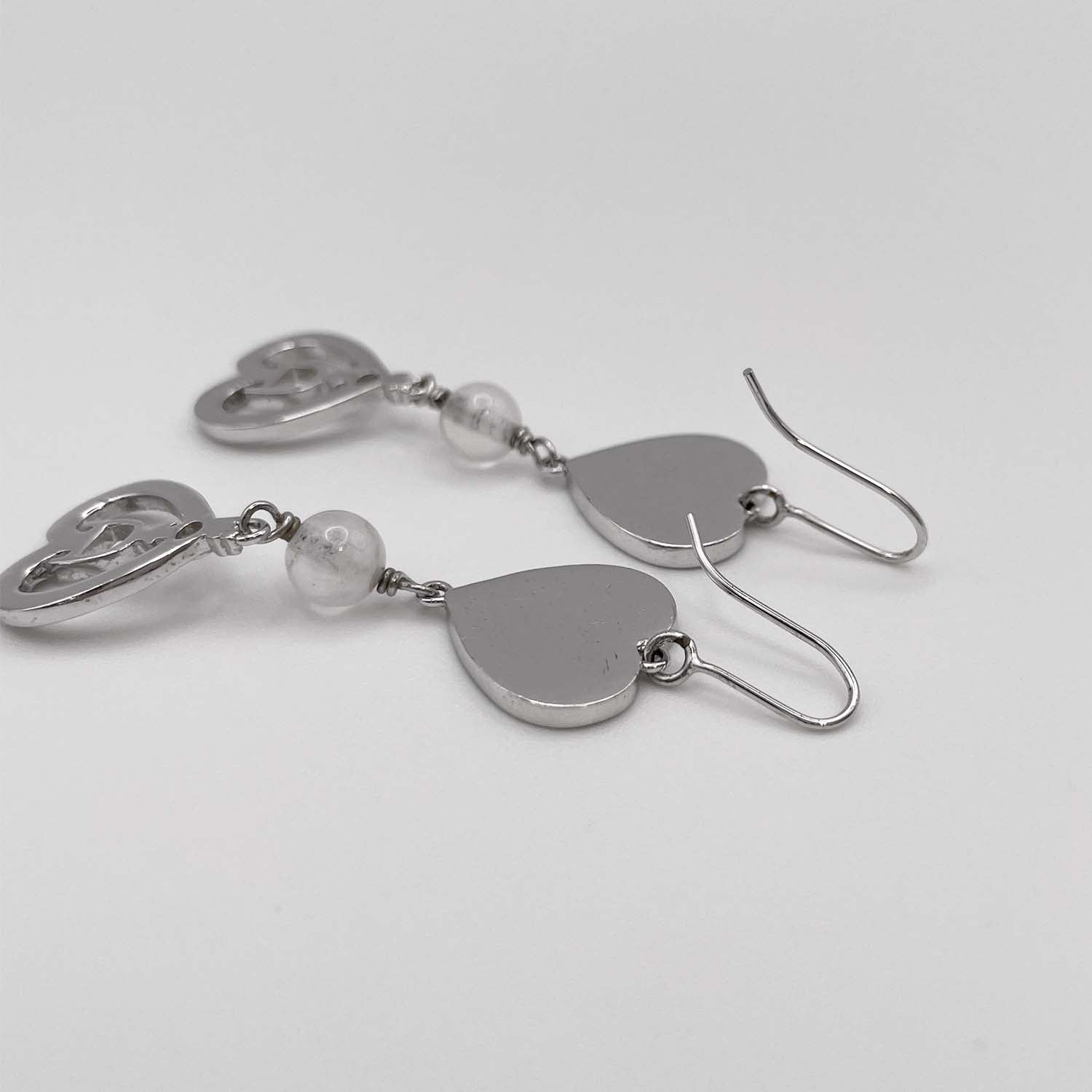 Dior ディオール ハート ピアス ロゴ ラインストーン スイング シルバー