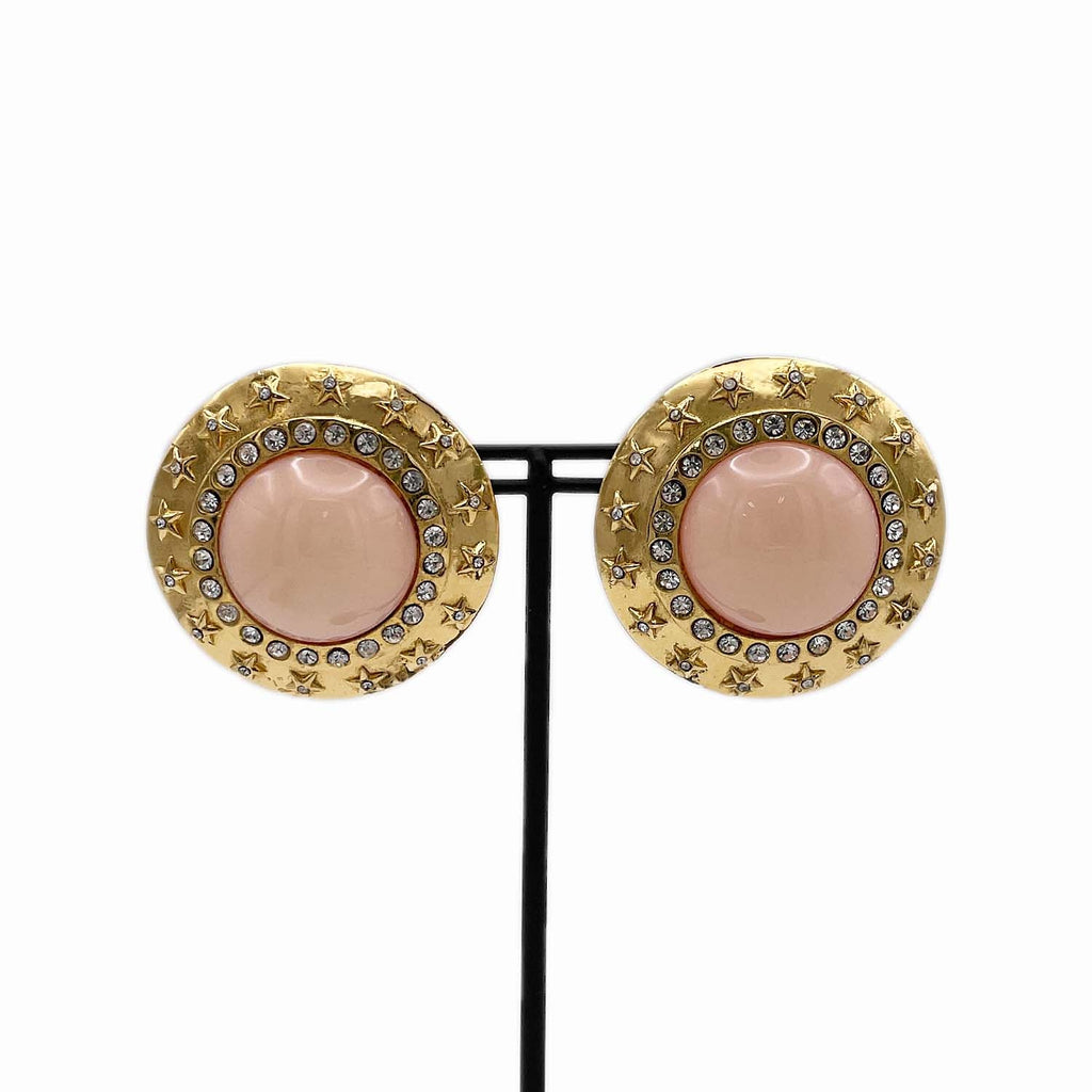CHANEL シャネル イヤリング 超大ぶり♪ 4cm スター ラインストーン ピンク石 ヴィンテージ