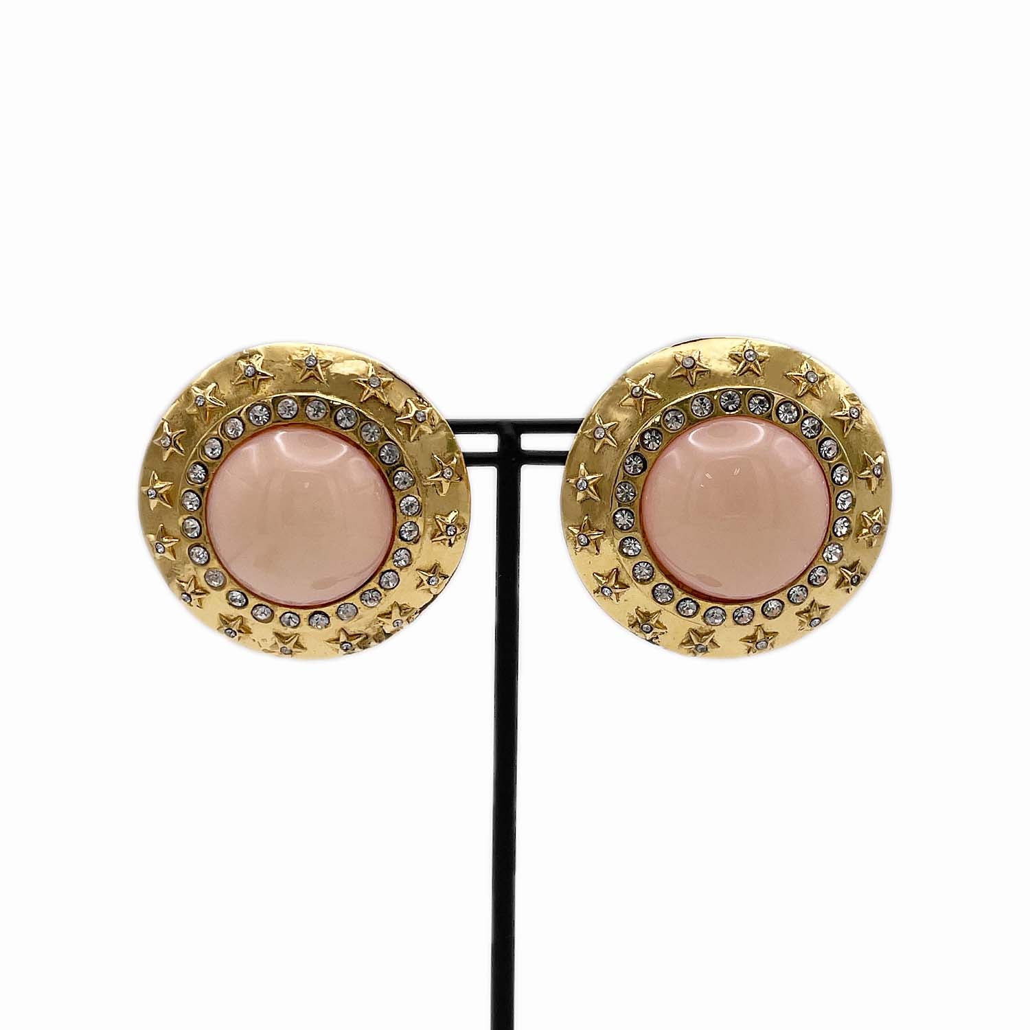 CHANEL シャネル イヤリング 超大ぶり♪ 4cm スター ラインストーン ピンク石 ヴィンテージ