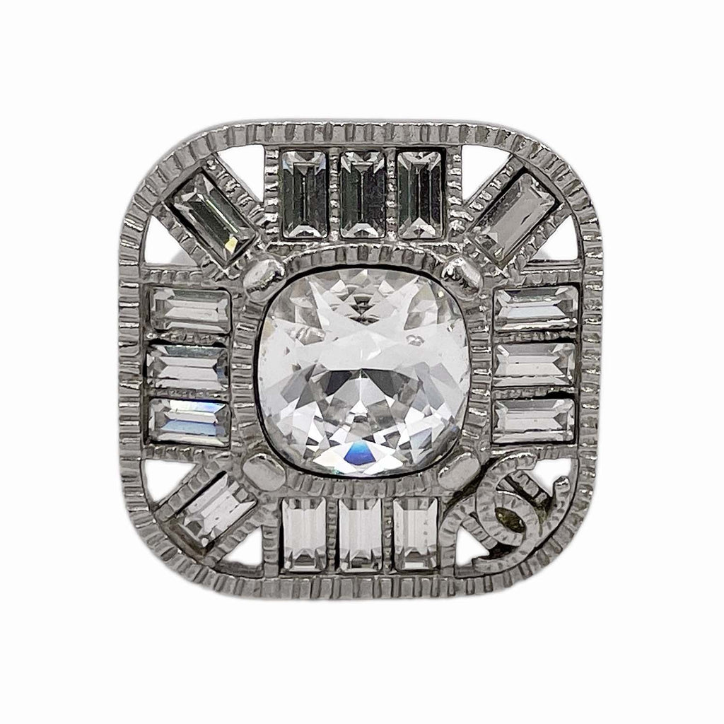 CHANEL シャネル リング 13号 クリアストーン 大ぶり ココマーク 09P シルバー
