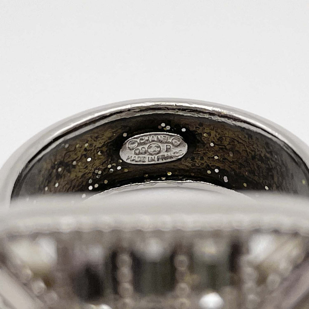 CHANEL シャネル リング 13号 クリアストーン 大ぶり ココマーク 09P シルバー