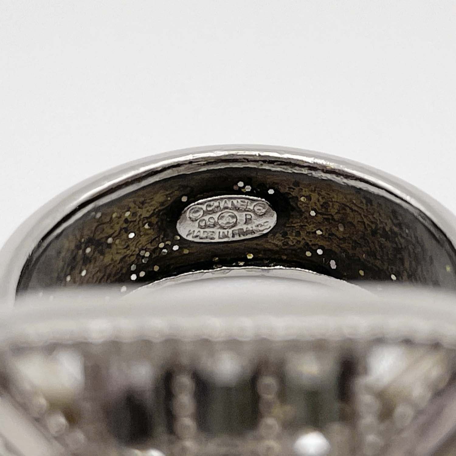 CHANEL シャネル リング 13号 クリアストーン 大ぶり ココマーク 09P シルバー