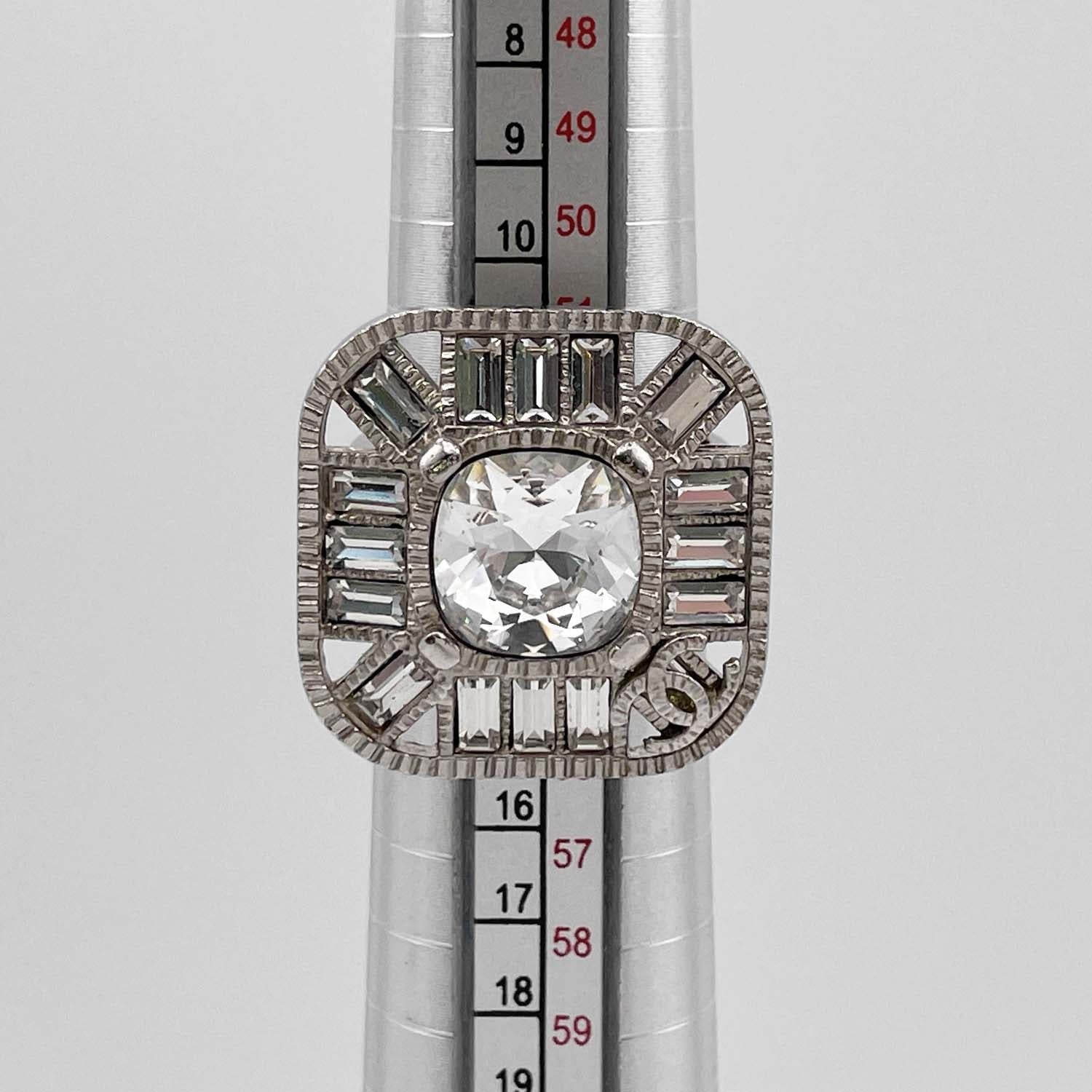 CHANEL シャネル リング 13号 クリアストーン 大ぶり ココマーク 09P シルバー