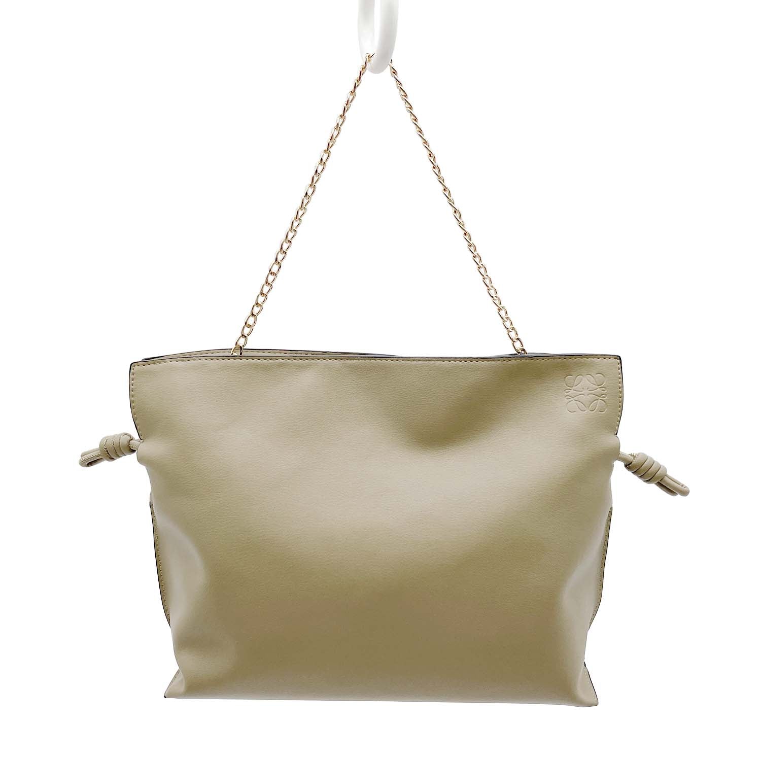 LOEWE ロエベ フラメンコクラッチ 巾着バッグ 社外ストラップ付 ベージュ