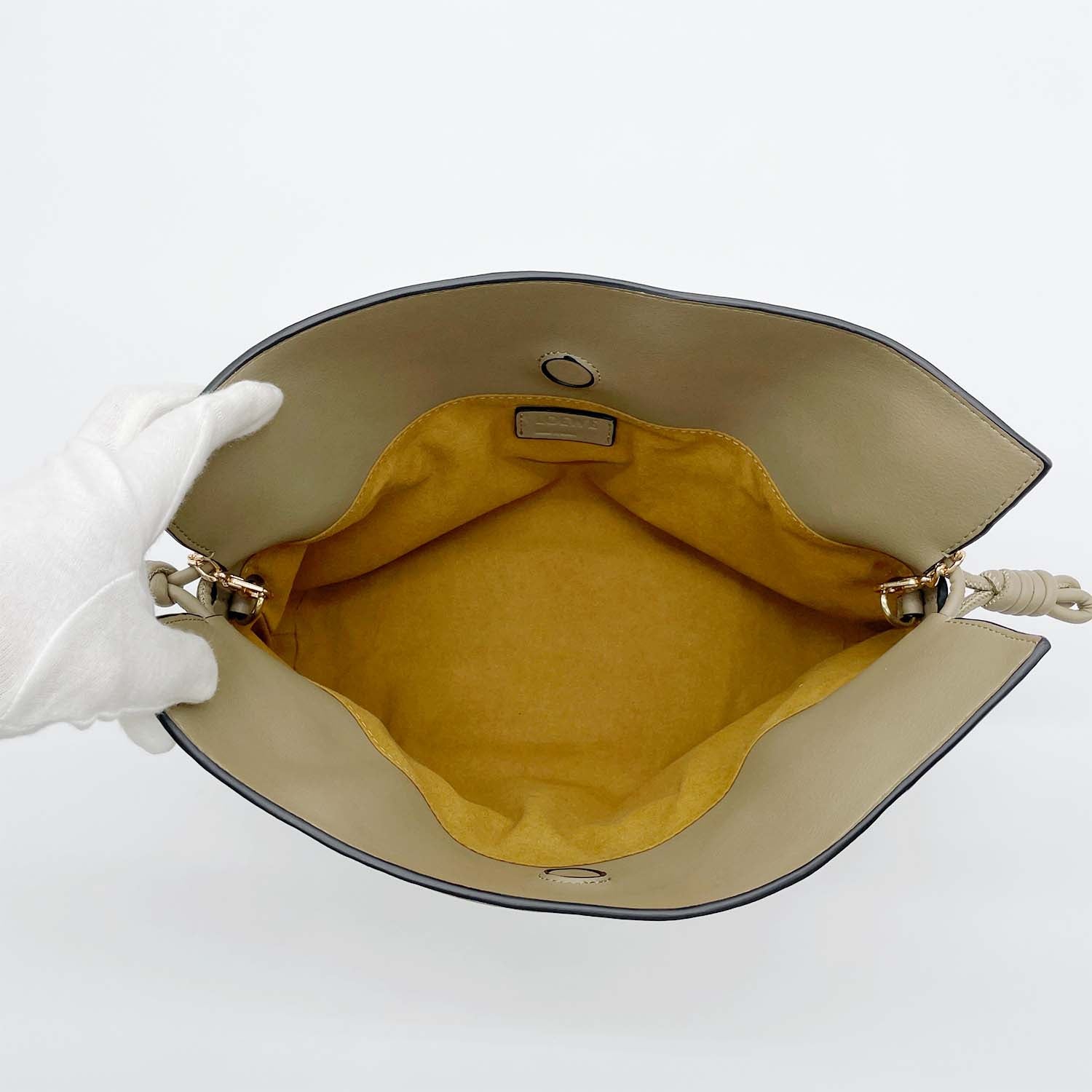 LOEWE ロエベ フラメンコクラッチ 巾着バッグ 社外ストラップ付 ベージュ