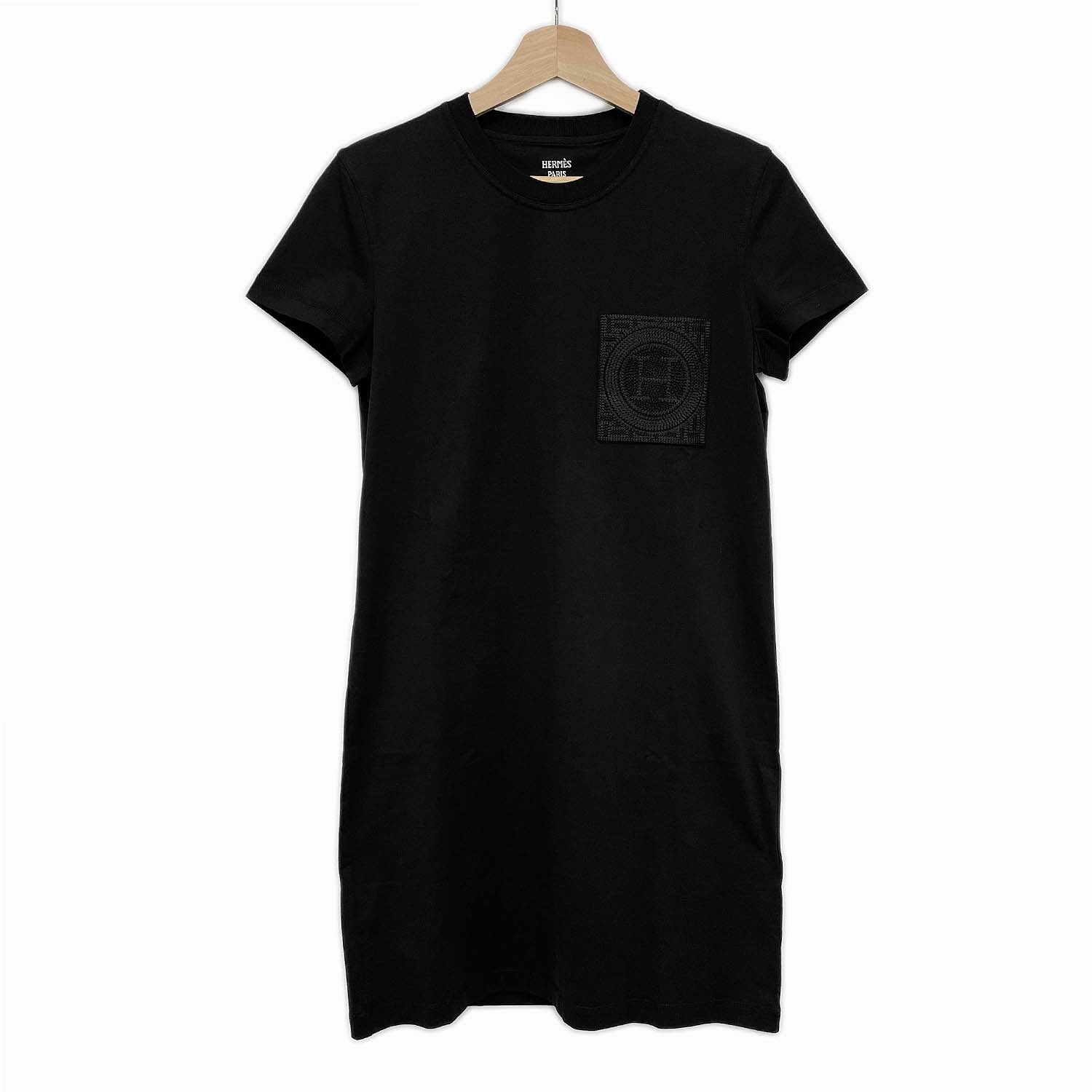 HERMES エルメス サイズ36 ワンピース Hロゴ刺繍ポケット ロング丈Tシャツ タグ付き新品