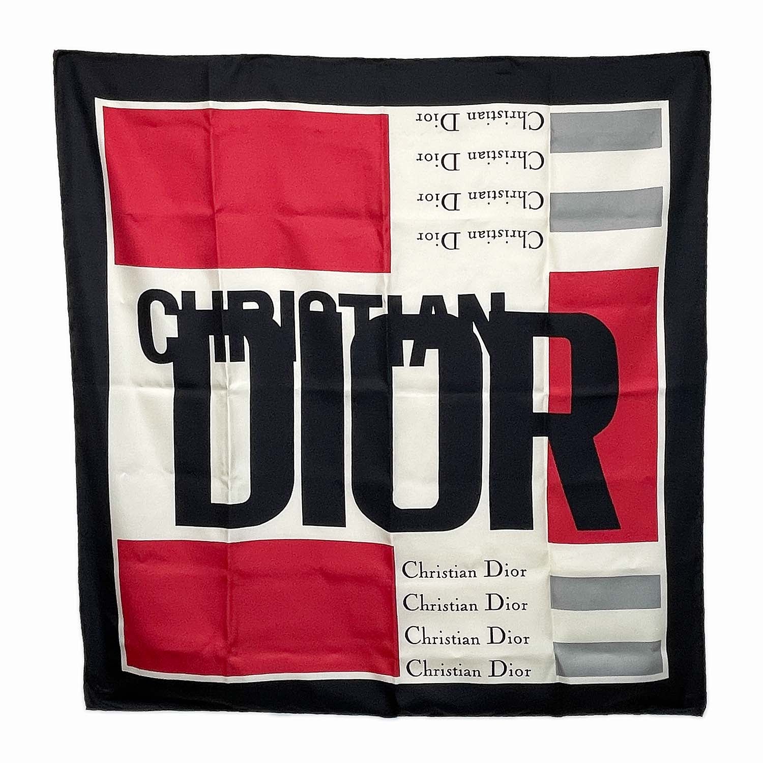 Dior ディオール 90cm×88cm 大判 スカーフ シルク ロゴ モダンアート柄 ヴィンテージ