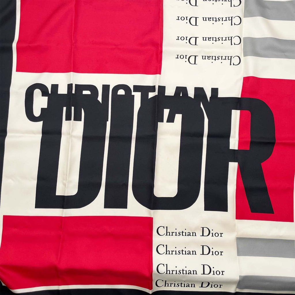 Dior ディオール 90cm×88cm 大判 スカーフ シルク ロゴ モダンアート柄 ヴィンテージ