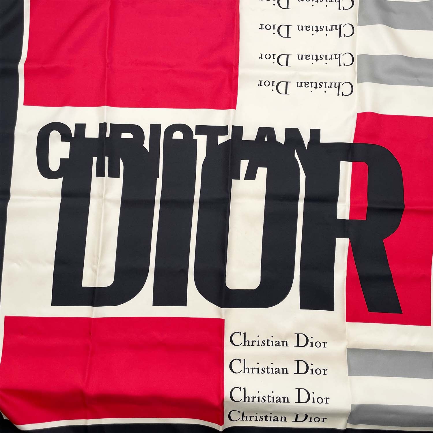 Dior ディオール 90cm×88cm 大判 スカーフ シルク ロゴ モダンアート柄 ヴィンテージ