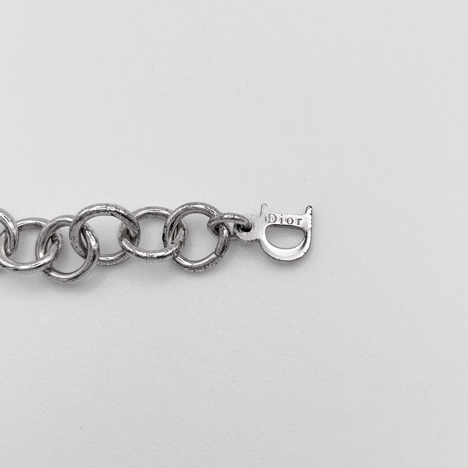 Dior ディオール ネックレス 大粒クリアストーン ロゴ ペンダント シルバー
