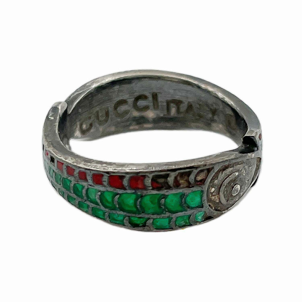 GUCCI グッチ 8.5号 ヴィンテージリング フィッシュ 魚 ウロコ オールド SV925/エナメル