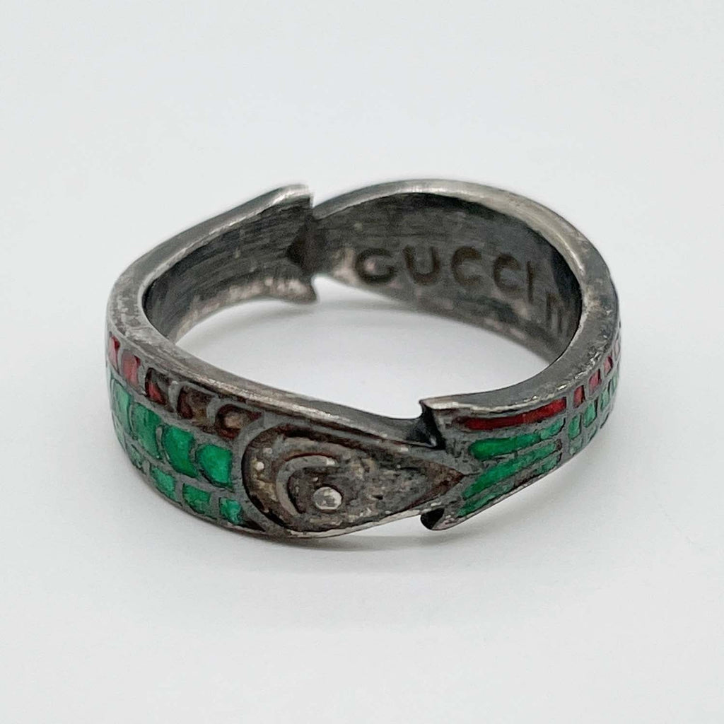 GUCCI グッチ 8.5号 ヴィンテージリング フィッシュ 魚 ウロコ オールド SV925/エナメル