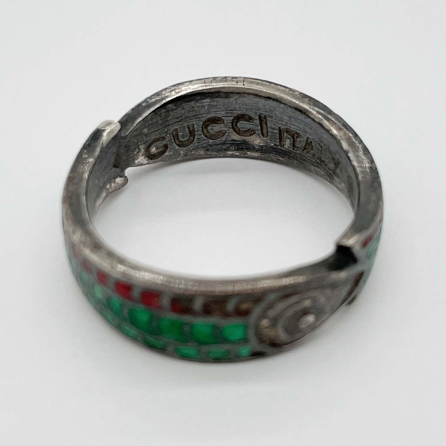 GUCCI グッチ 8.5号 ヴィンテージリング フィッシュ 魚 ウロコ オールド SV925/エナメル