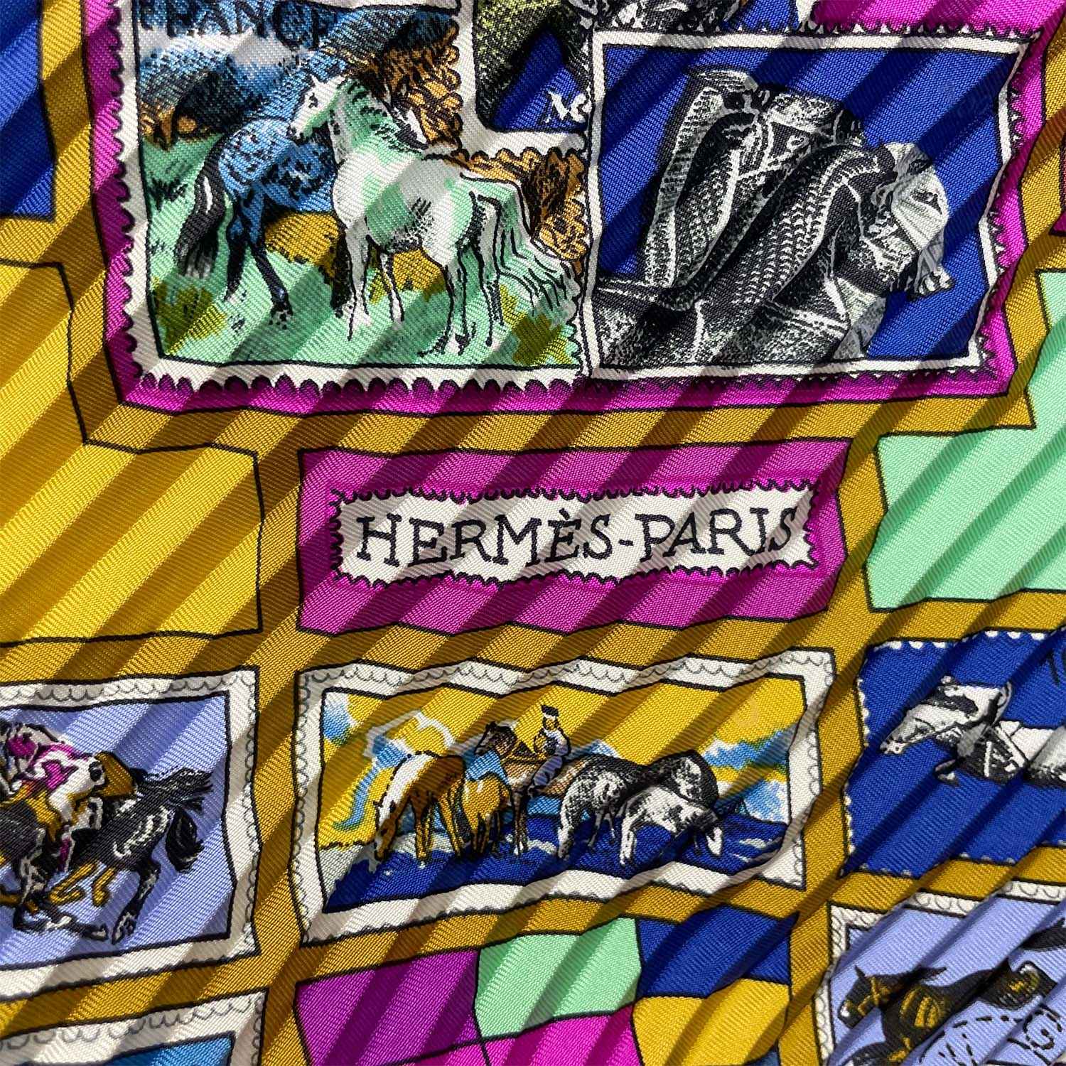 HERMES エルメス プリーツカレ90 CORRESPONDENCE 文通 スカーフ プリセ 切手柄