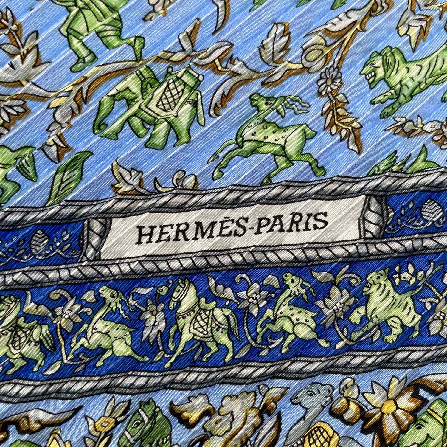 HERMES エルメス プリーツ カレ90 CHASSE EN INDE インドの狩猟 スカーフ プリセ 動物草木花