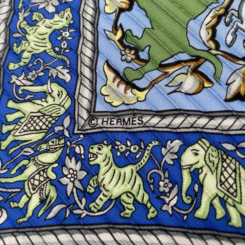HERMES エルメス プリーツ カレ90 CHASSE EN INDE インドの狩猟 スカーフ プリセ 動物草木花