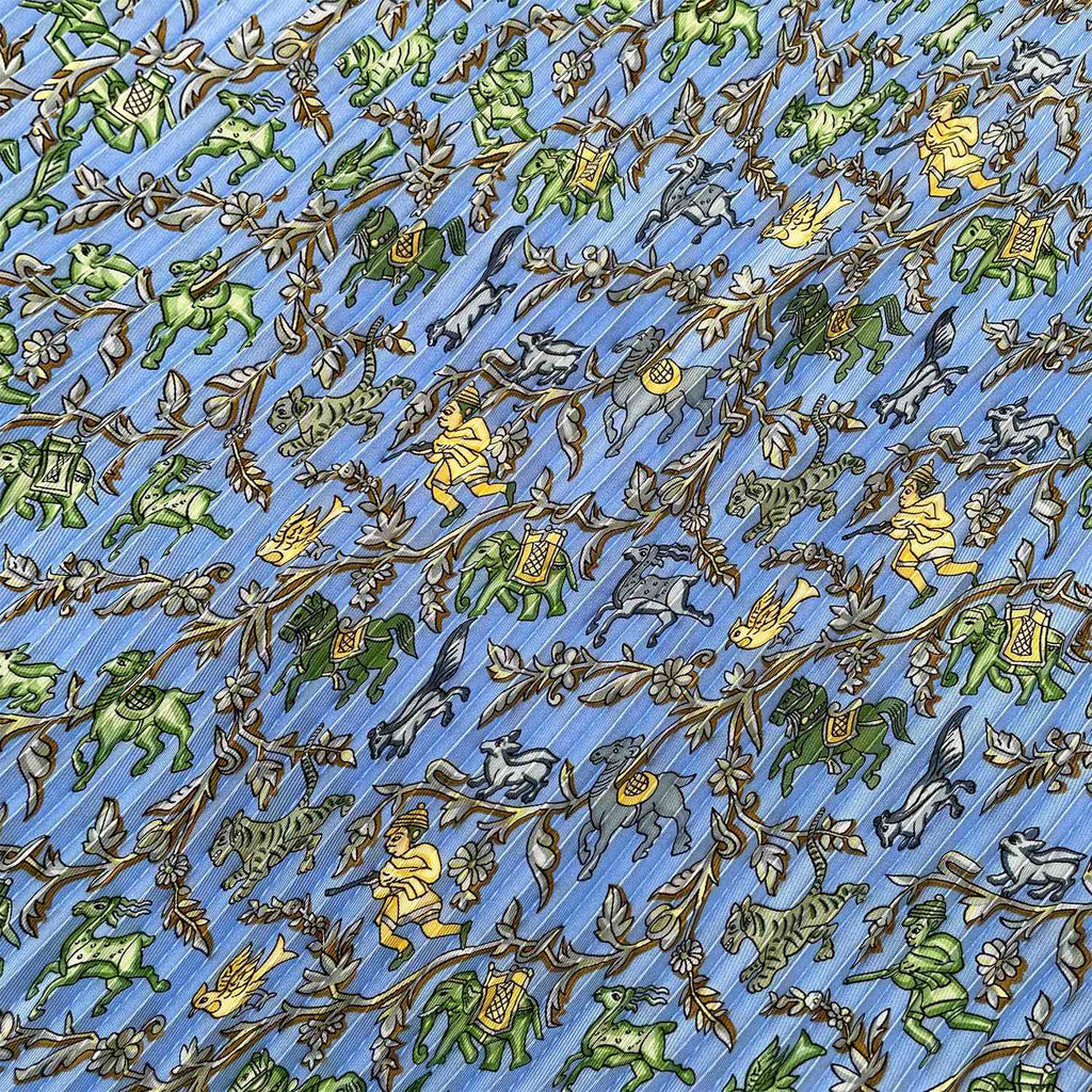 HERMES エルメス プリーツ カレ90 CHASSE EN INDE インドの狩猟 スカーフ プリセ 動物草木花