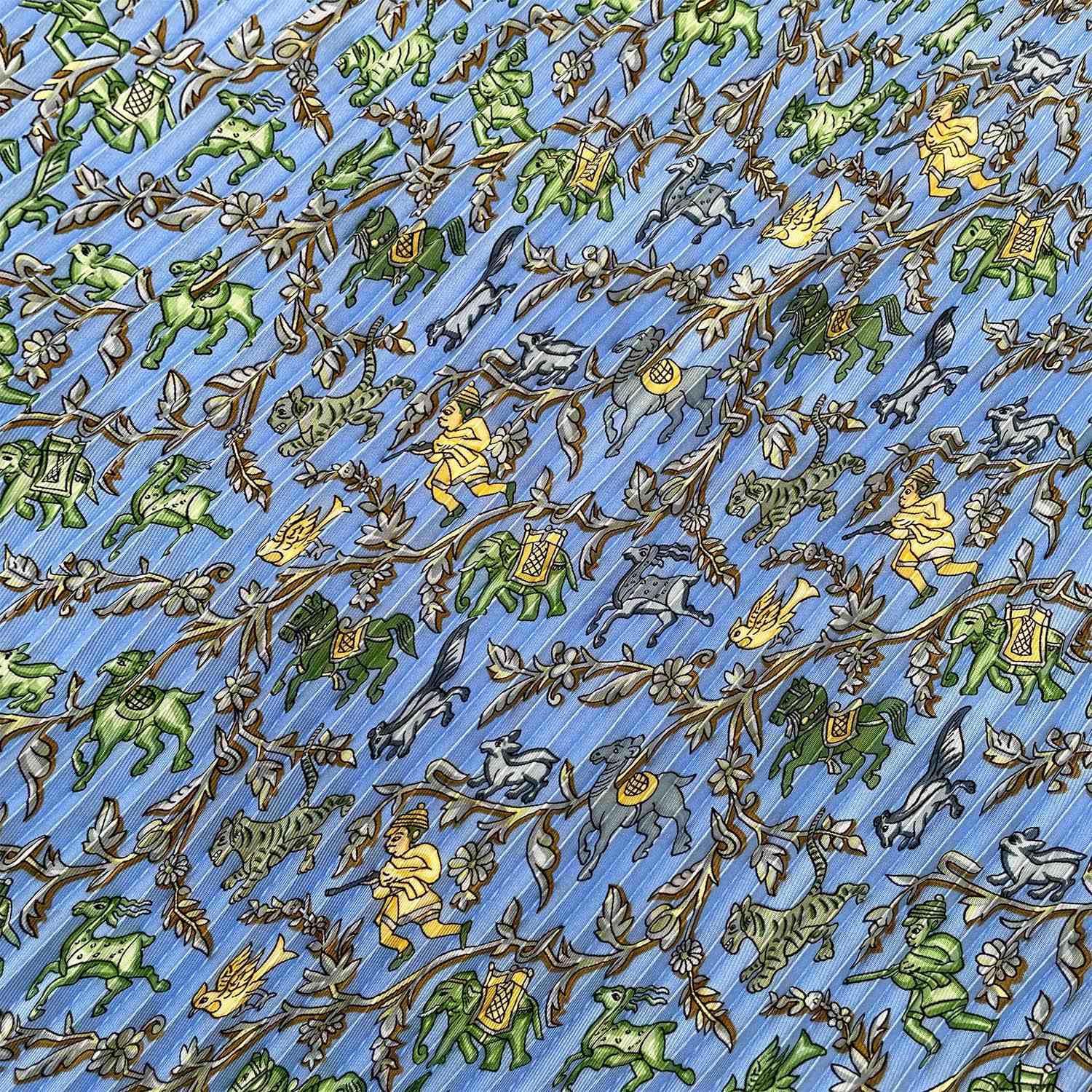 HERMES エルメス プリーツ カレ90 CHASSE EN INDE インドの狩猟 スカーフ プリセ 動物草木花