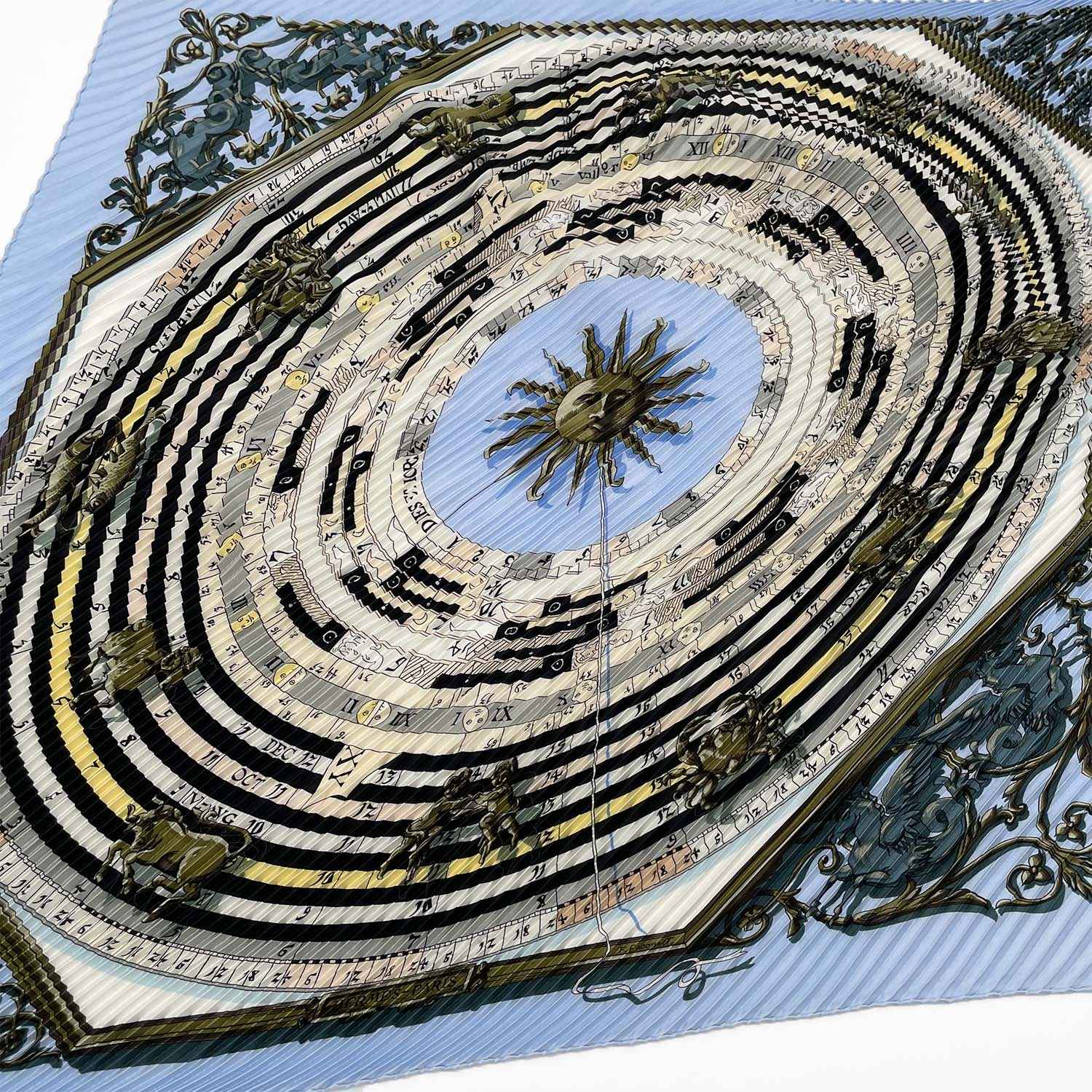 HERMES エルメス プリーツカレ90 DIES ET HORE 占星術 スカーフ プリセ ボーダー