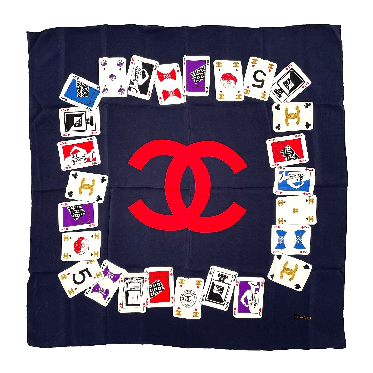 CHANEL シャネル ココマーク スカーフ 85cm×86cm 大判 トランプ ヴィンテージ