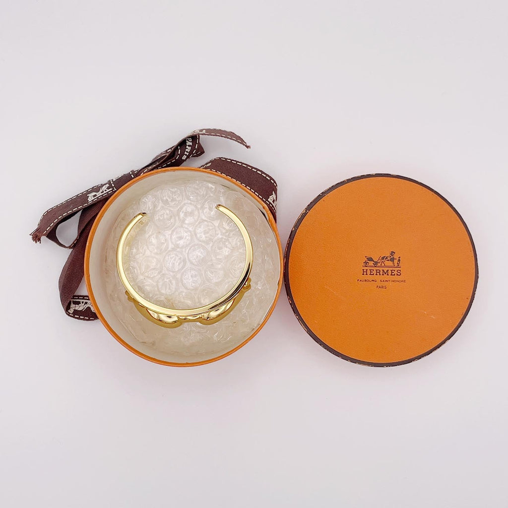 HERMES エルメス カフバングル メタル×レザー ブレスレット ヴィンテージ
