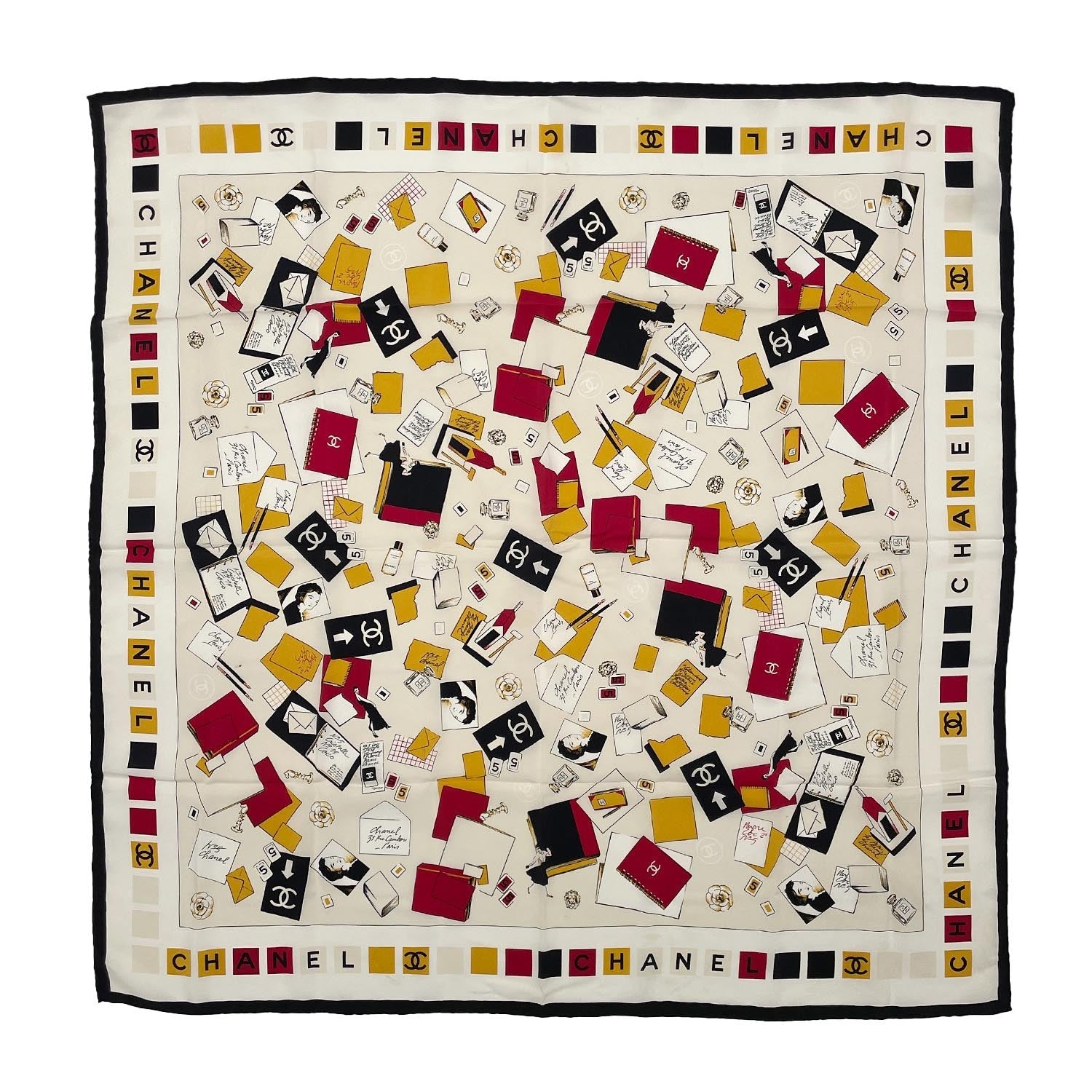 CHANEL シャネル スカーフ 89cm×89cm マドモアゼル ロゴ ココマーク ラブレター