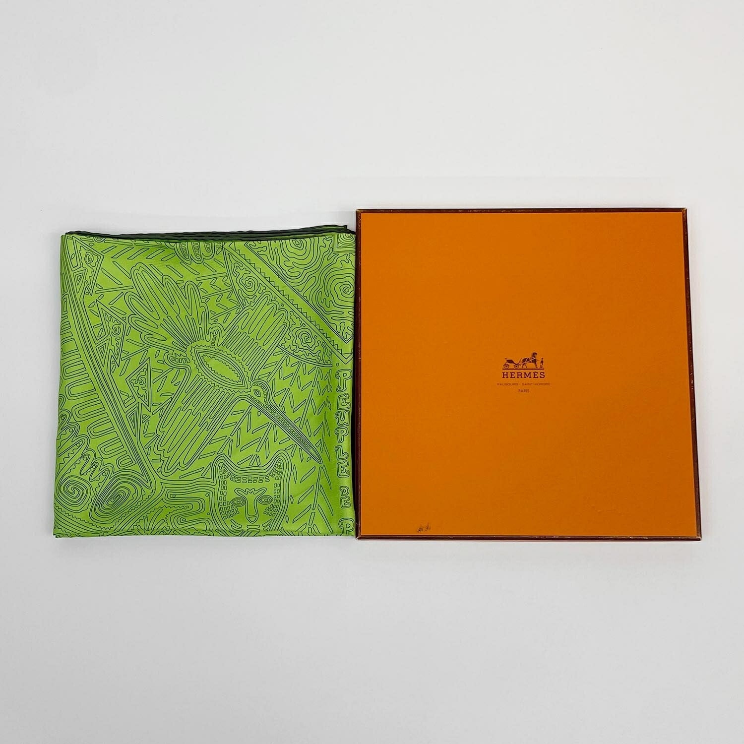 HERMES エルメス カレ90 スカーフ LEGENDE KUNA パナマのクナ族の伝説 グリーン