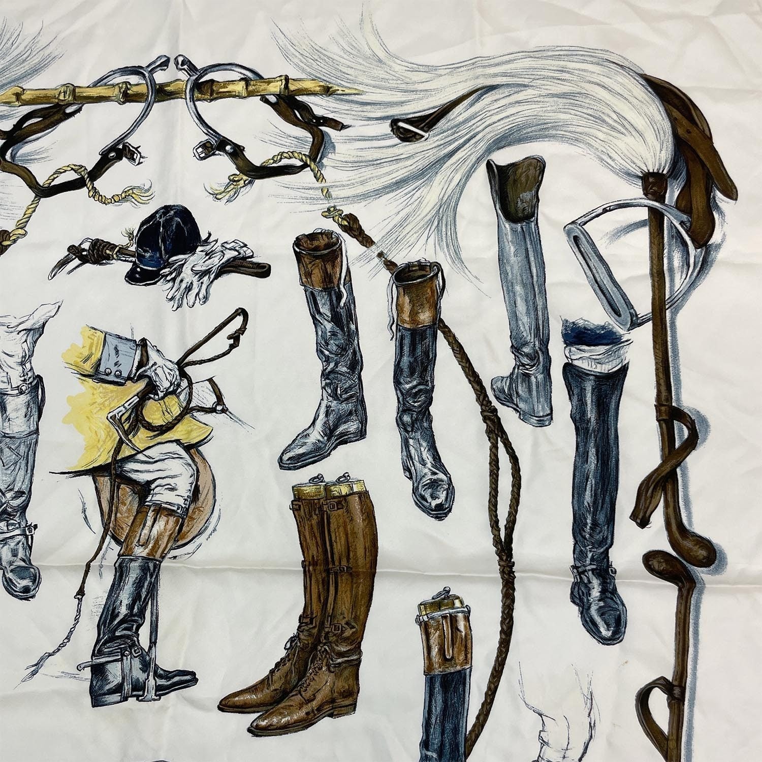 HERMES エルメス カレ90 A propos de Bottes ブーツついて ホワイト
