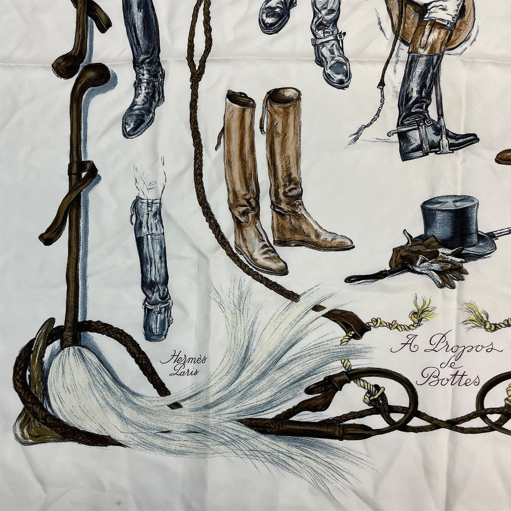 HERMES エルメス カレ90 A propos de Bottes ブーツついて ホワイト