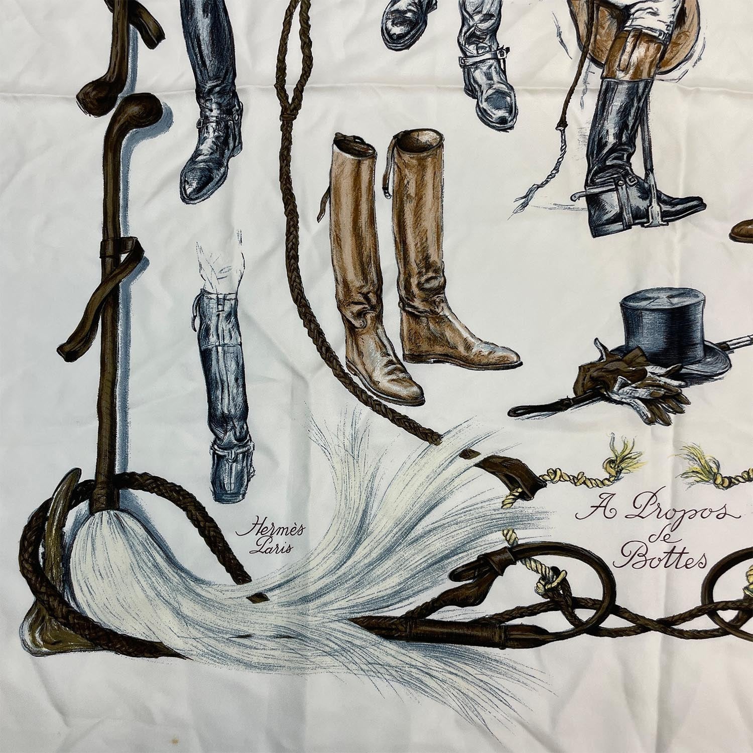 HERMES エルメス カレ90 A propos de Bottes ブーツついて ホワイト