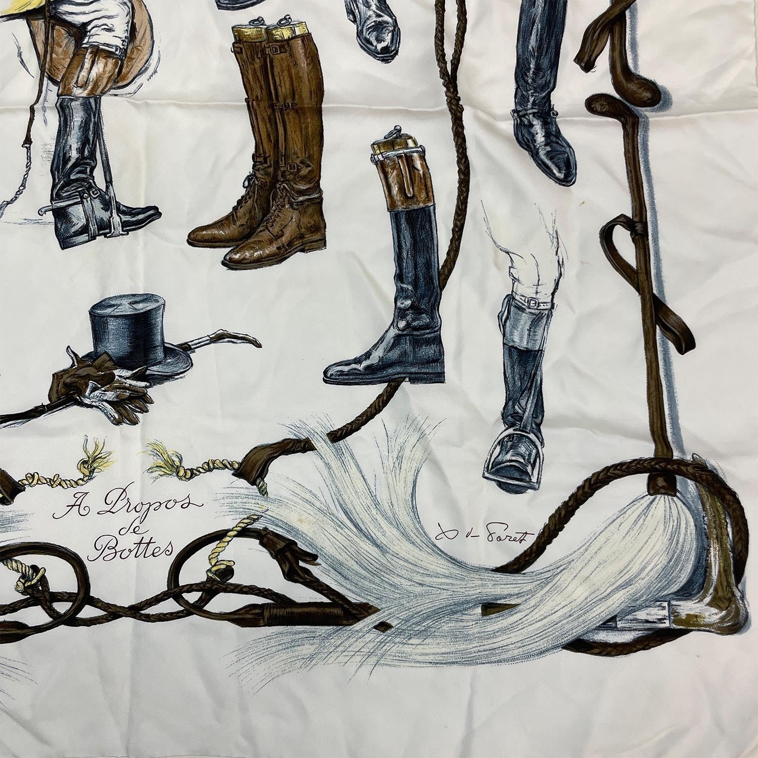 HERMES エルメス カレ90 A propos de Bottes ブーツついて ホワイト