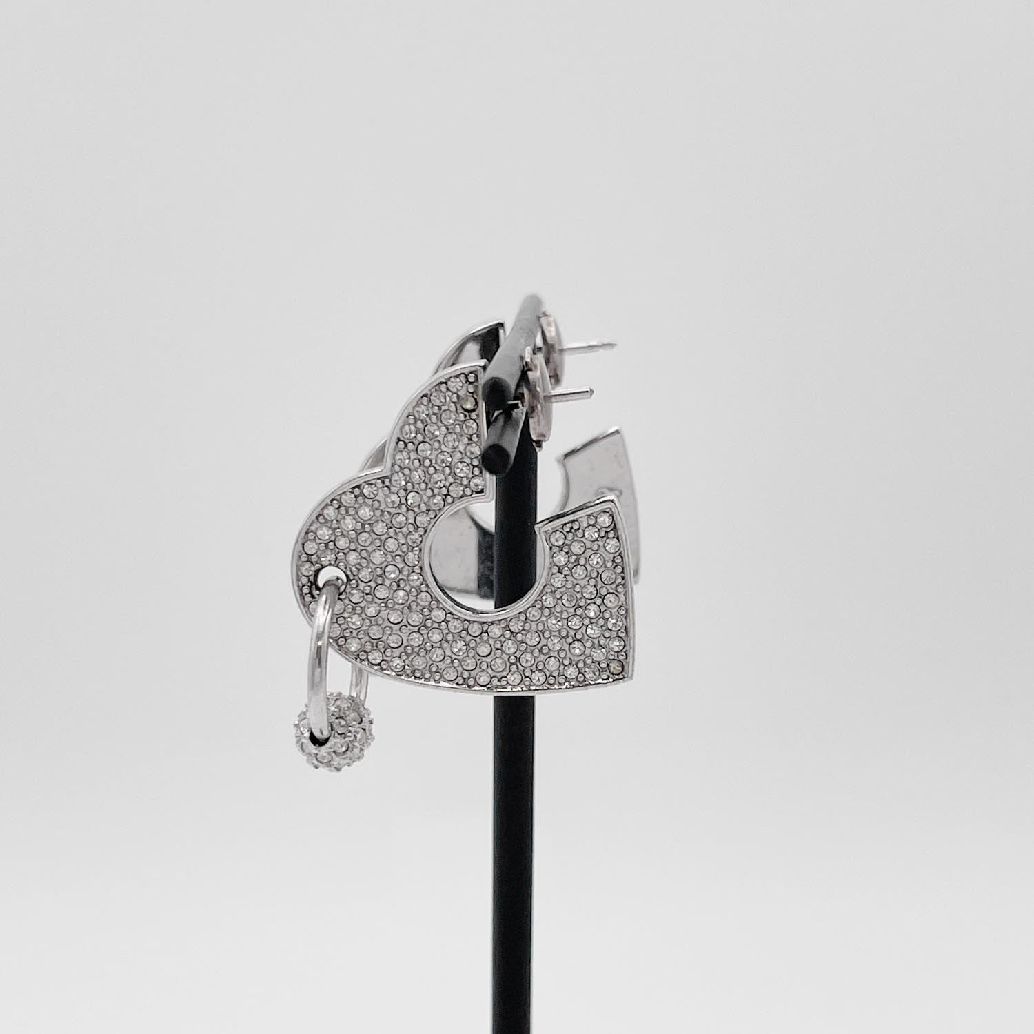 Dior ディオール ピアス ハート ラインストーン シルバー