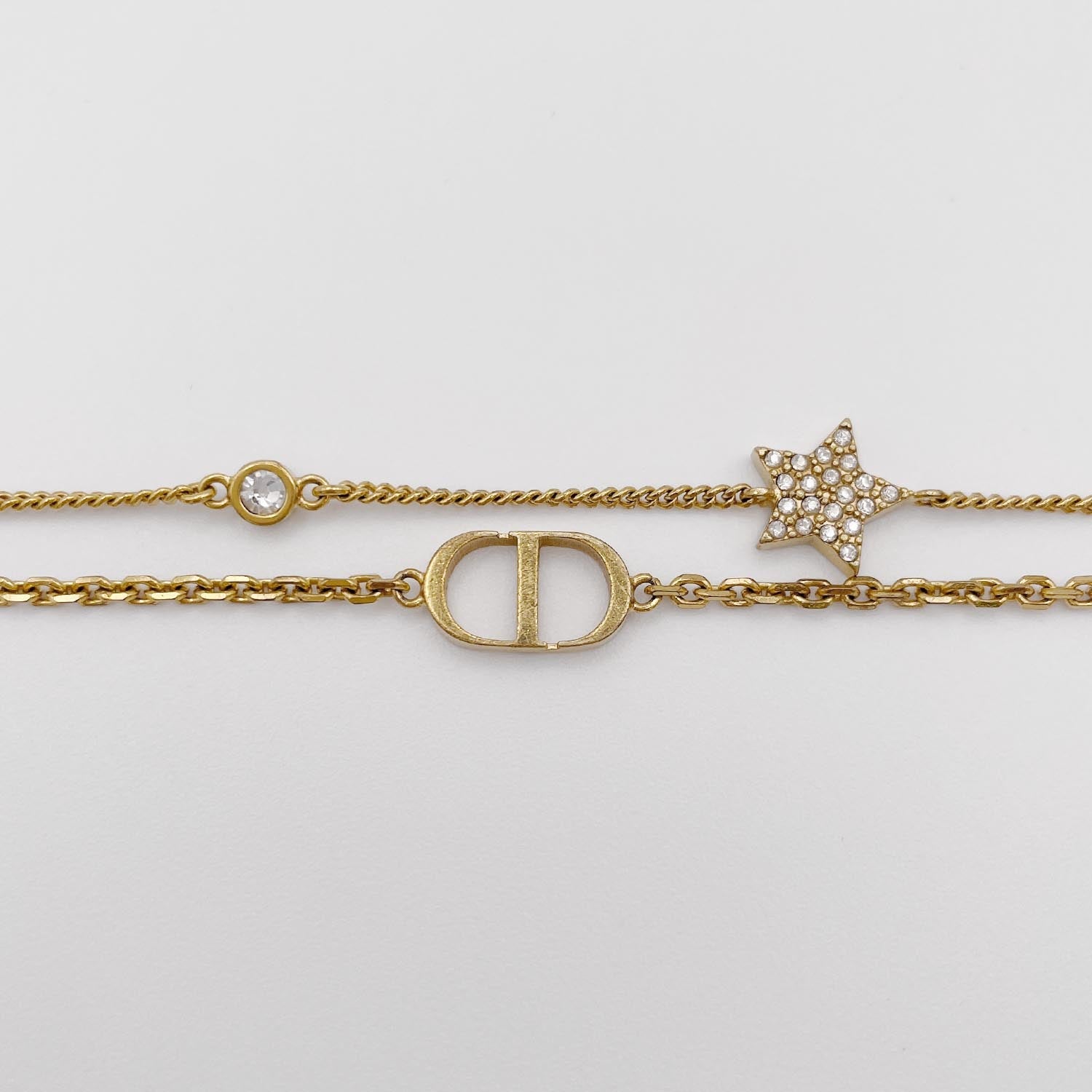 Dior ディオール ブレスレット 〜18.5cm CDロゴ スター 2連チェーン クリアストーン