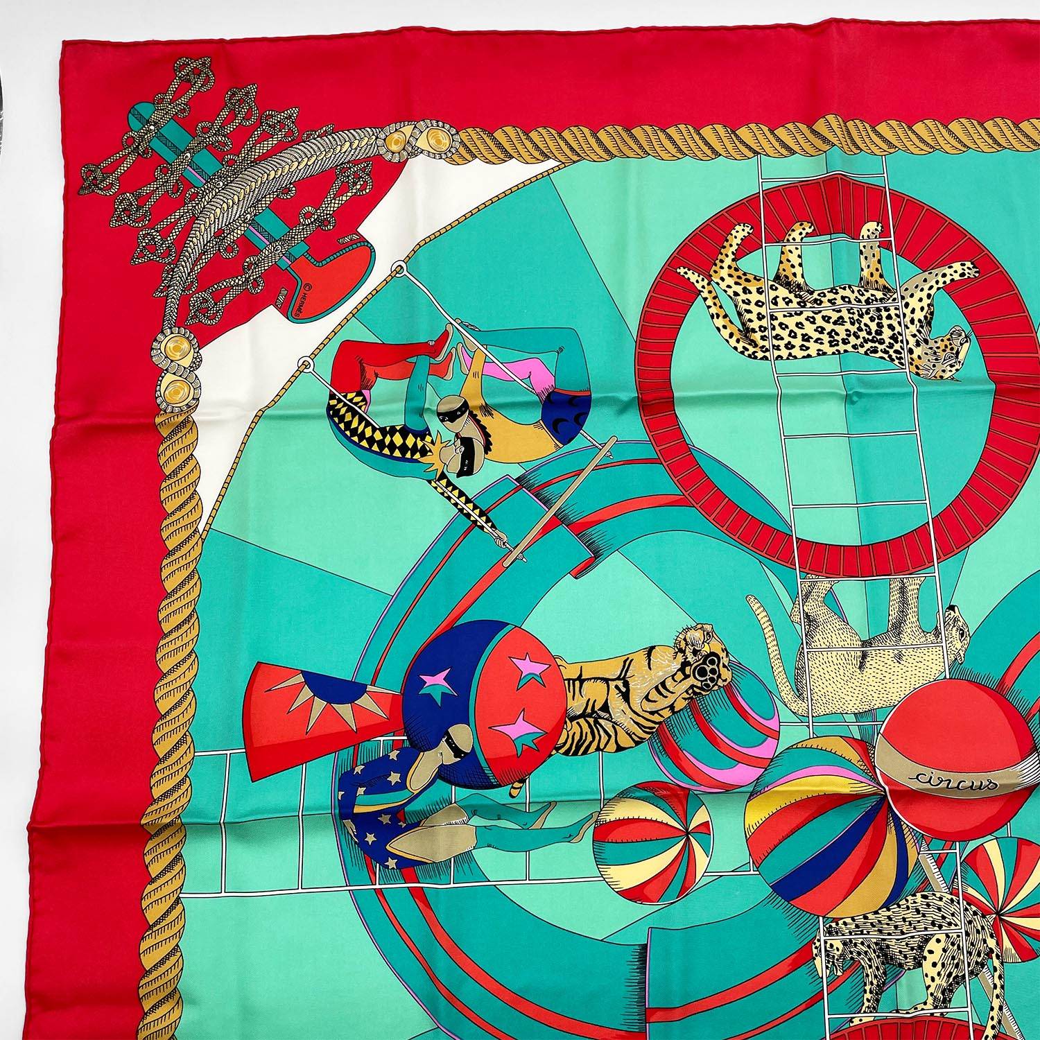 HERMES エルメス カレ90 Circus サーカス スカーフ 動物 レッド