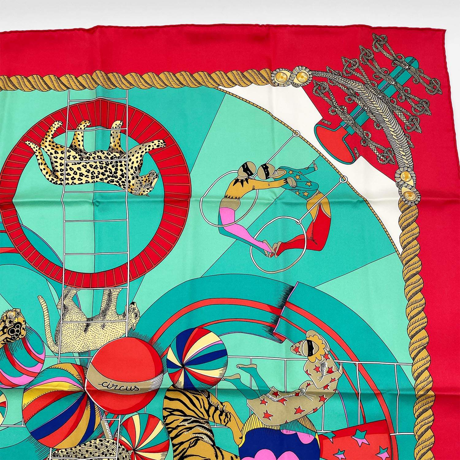 HERMES エルメス カレ90 Circus サーカス スカーフ 動物 レッド