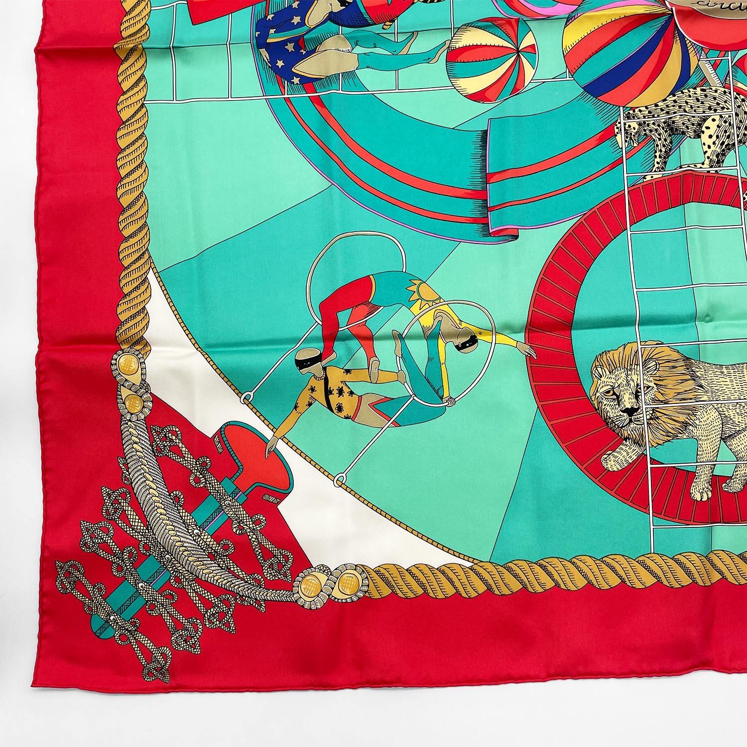 HERMES エルメス カレ90 Circus サーカス スカーフ 動物 レッド