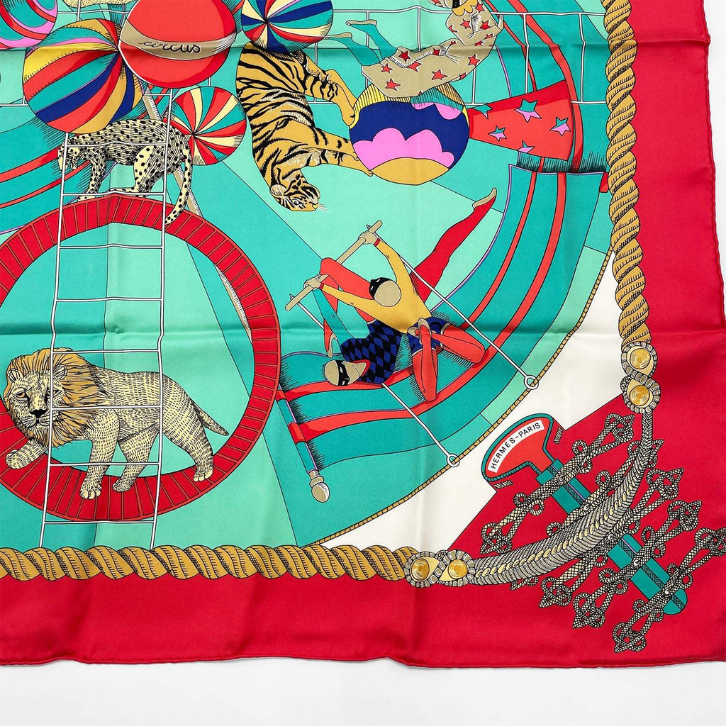 HERMES エルメス カレ90 Circus サーカス スカーフ 動物 レッド