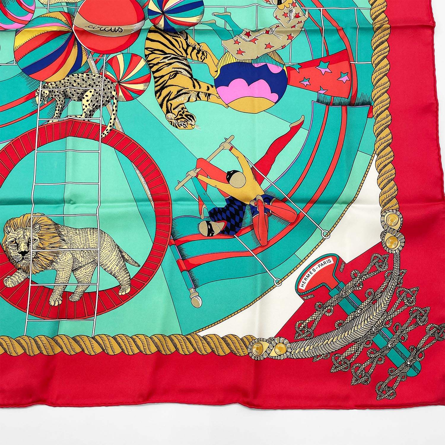 HERMES エルメス カレ90 Circus サーカス スカーフ 動物 レッド