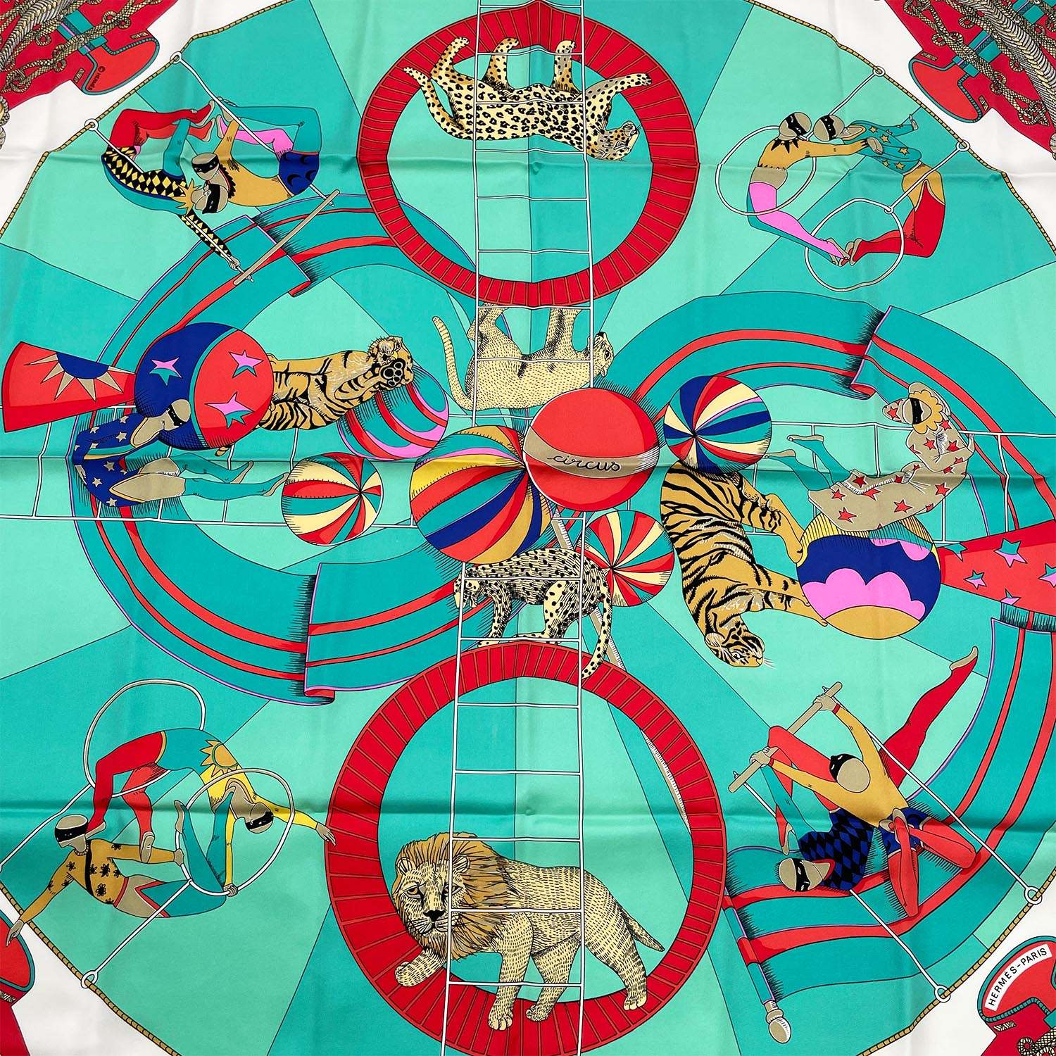 HERMES エルメス カレ90 Circus サーカス スカーフ 動物 レッド