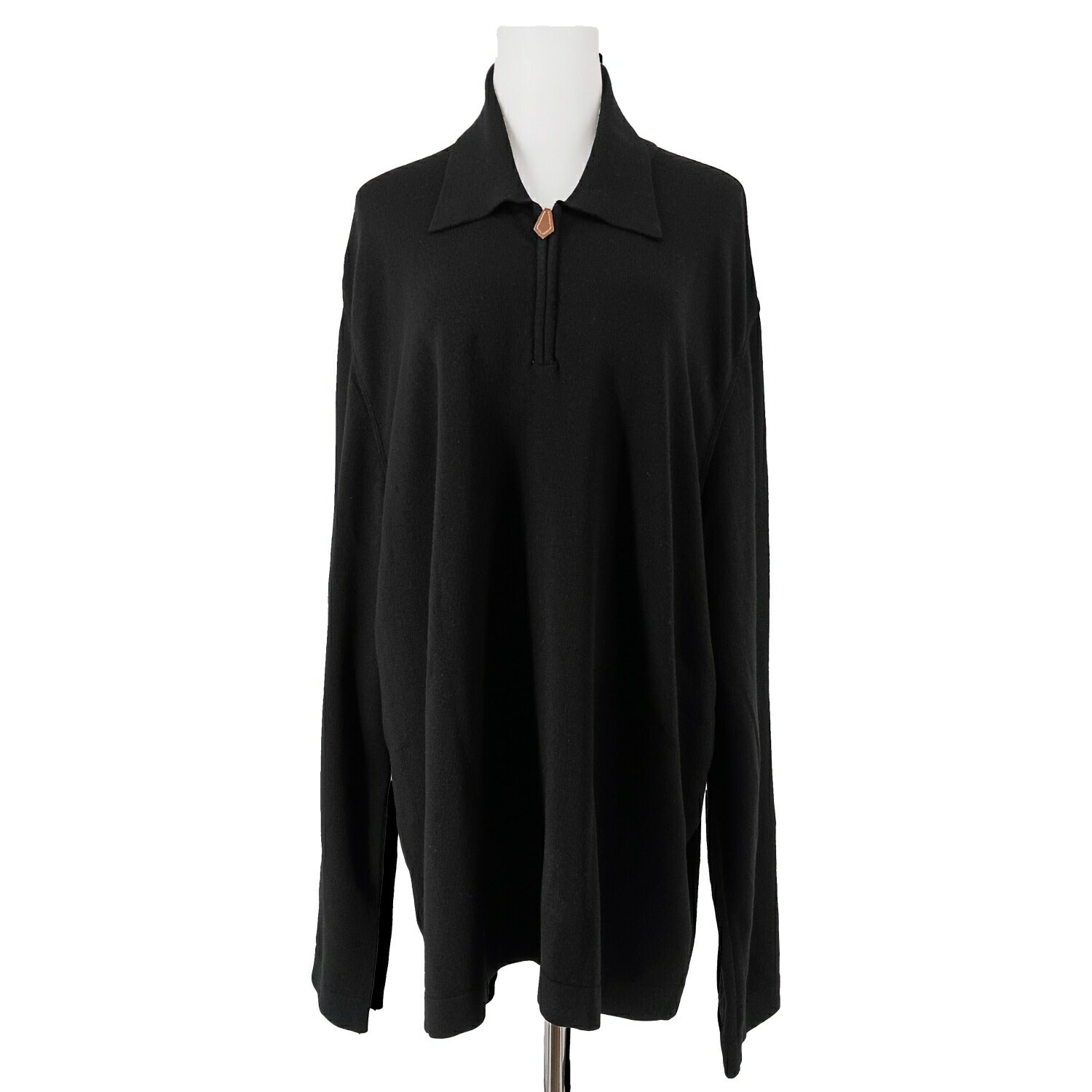 HERMES エルメス レザー引? ハーフジップニット ブラック レディース XL