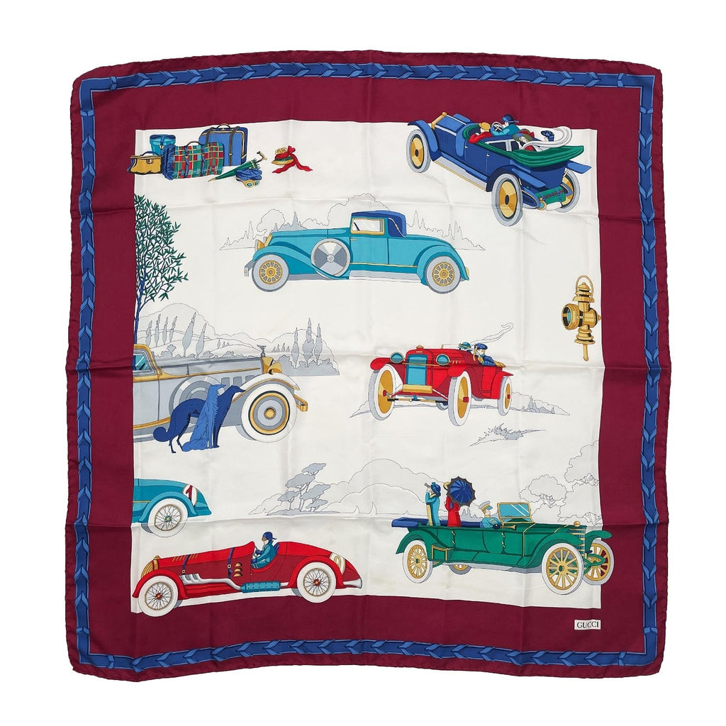 GUCCI グッチ 88cm×90cm スカーフ クラシックカー柄 ボルドー オールド