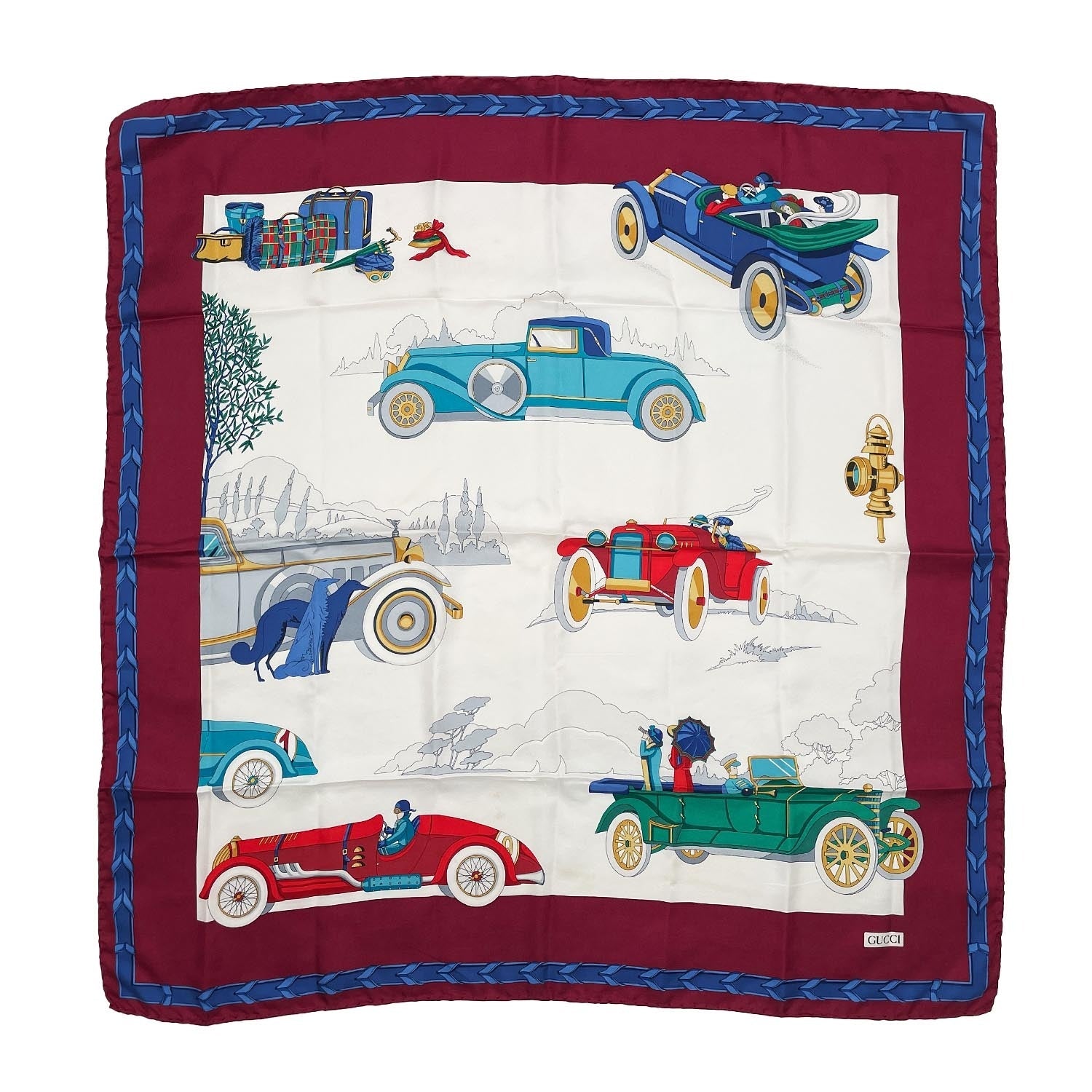 GUCCI グッチ 88cm×90cm スカーフ クラシックカー柄 ボルドー オールド