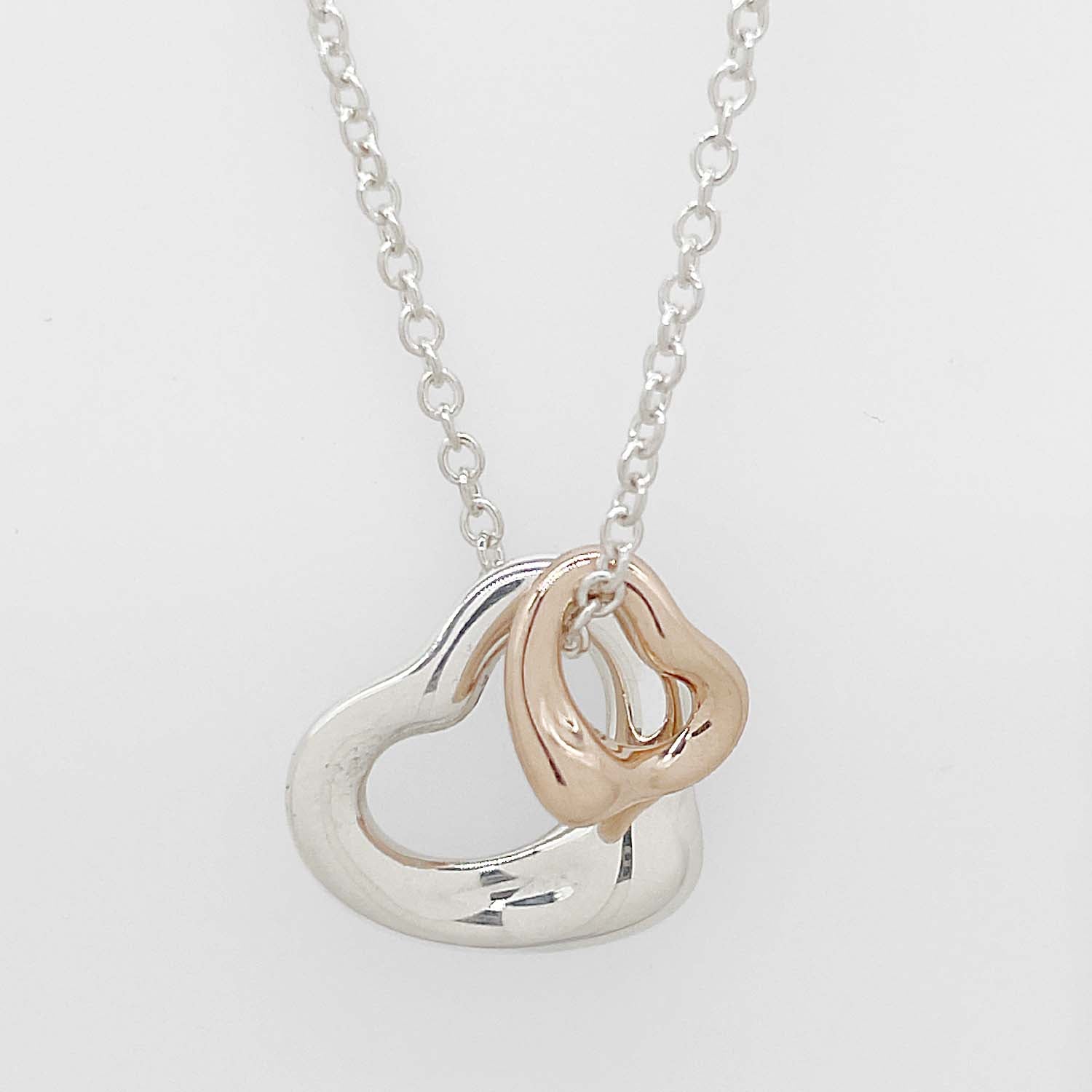 Tiffany&Co. ティファニー ダブル オープンハート ネックレス ペンダント ペレッティ SV925 750 K18PG 新品仕上済 KA-052