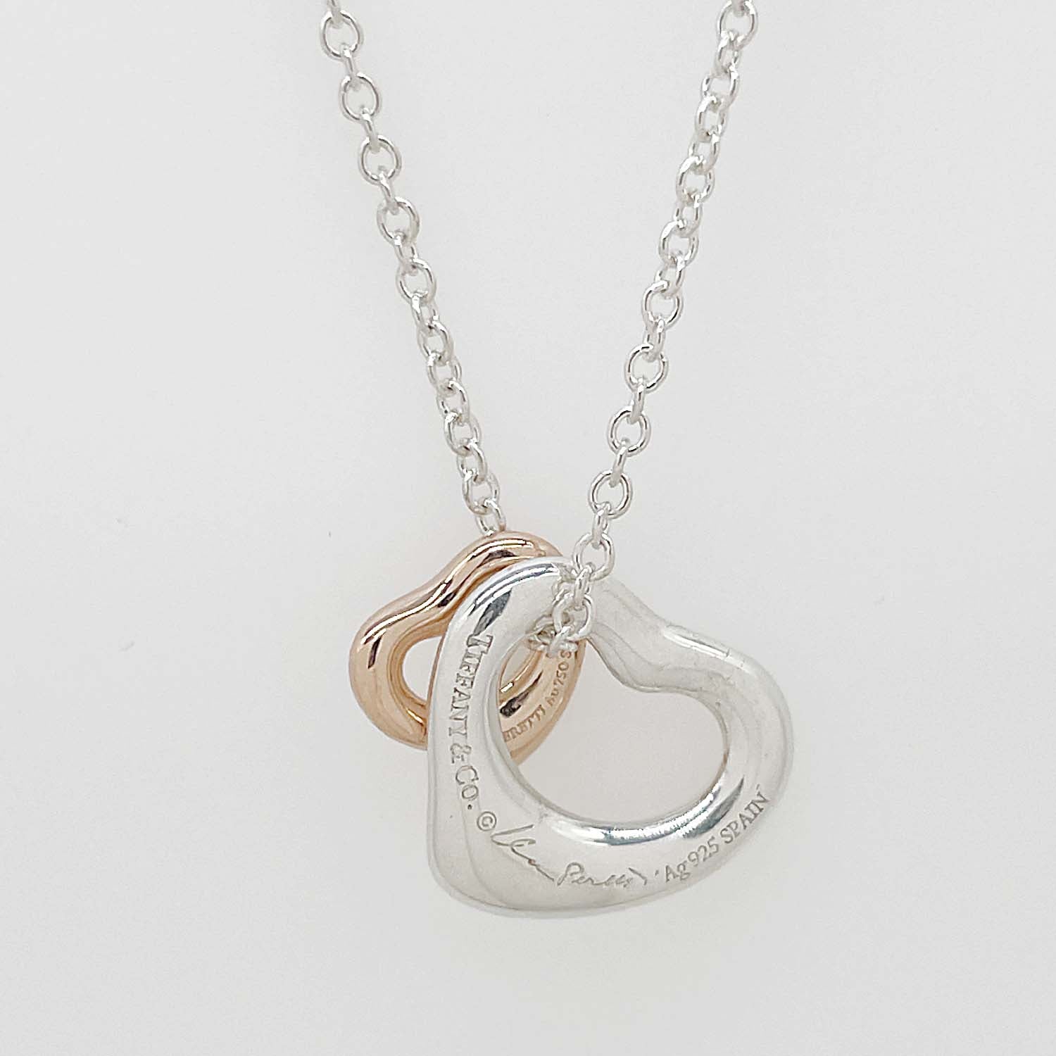 Tiffany&Co. ティファニー ダブル オープンハート ネックレス ペンダント ペレッティ SV925 750 K18PG 新品仕上済 KA-052